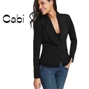 CAbi Black Ruffled Long Sleeve Jacket Blazer NWOT Size S